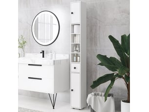 Meuble de salle de bain haut, 20x20x180 cm, avec tiroir et 4 niches, blanc