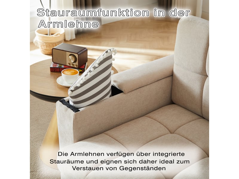 Canapé convertible, canapé-lit, 2 places, en chenille, rangements dans les accoudoirs, structure métallique, poches latérales - Conforama W