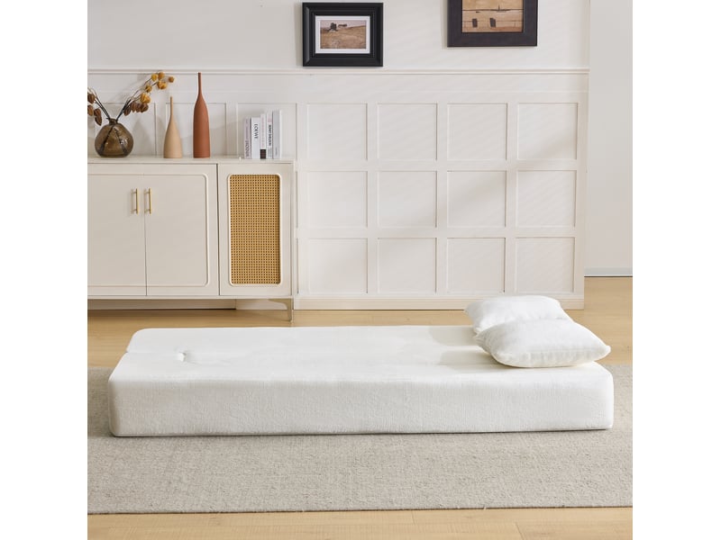  Canapé convertible 2 places 190x50x42 cm compressé, pliable, mousse douce, couleur blanc, design moderne  - Conforama E