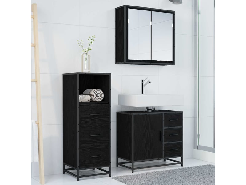 Ensemble de mobilier de salle de bain 3 pc chêne noir cf64351  - Conforama D
