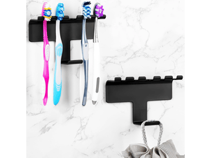 2 pcs pot brosse à dents support mural pour salle de bain, douche, support mural en plastique auto-adhésif à 4 emplacements (noir)