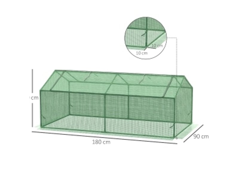 Mini-serre tunnel compacte 180 x 90 x 70 cm en métal et pe vert, 2 fenêtres zippées, pour balcon ou terrasse  - Conforama C
