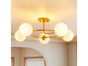 Plafonnier lustre moderne, luminaire plafonnier à 5 lumières avec culot g9, montage semi-affleurant, doré et blanc