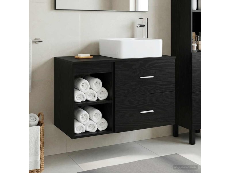 Ensemble de mobilier de salle de bain 2 pcs chêne noir shl9870 - Conforama B