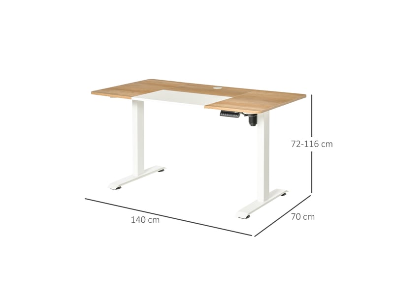  Bureau électrique hauteur réglable, 140x70 cm, 4 positions mémoire, plateau 4 parties, assis-debout, anti-collisionsurchauffe, blanc.  - Conforama E