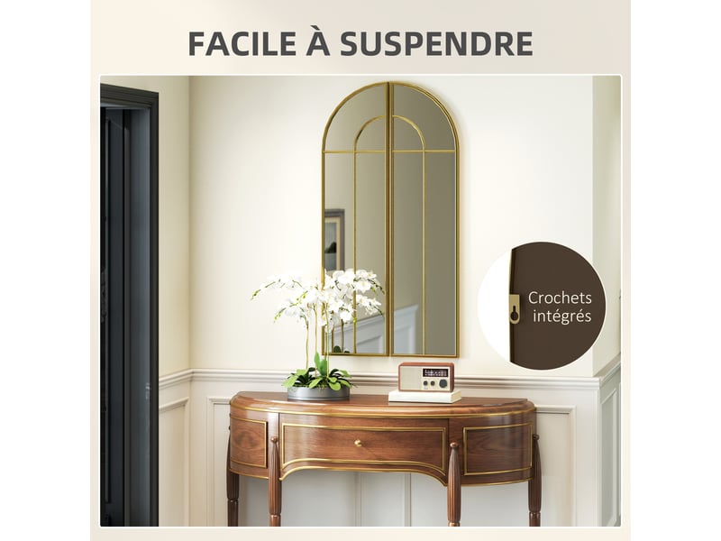  Miroir mural arc 30 x 120 cm, grand miroir décoratif avec cadre métallique, pour salon, chambre, couloir, ton doré  - Conforama E