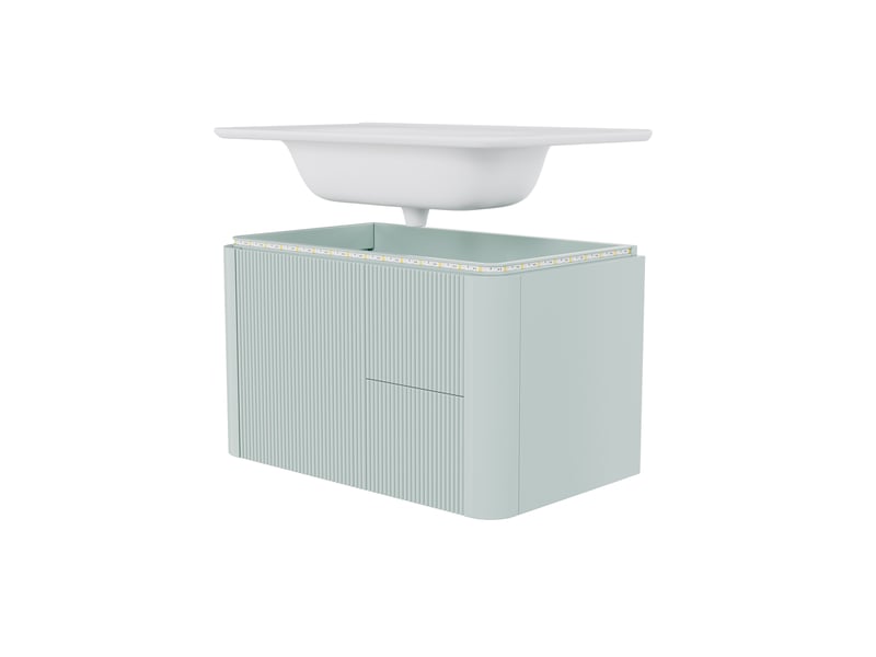 Meuble vasque mural salle de bain vert 80,5 cm avec lavabo intégré, led radar et 4 tiroirs silencieux - Conforama A
