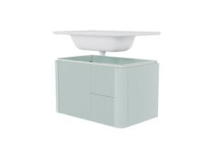 Meuble vasque mural salle de bain vert 80,5 cm avec lavabo intégré, led radar et 4 tiroirs silencieux