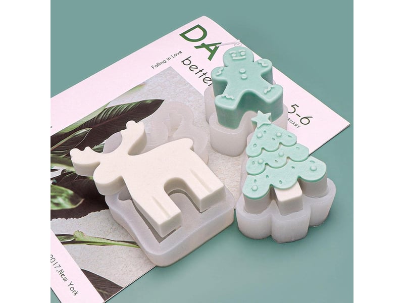 3 pièces moule en silicone pour bougies de noël en forme de sapin de noël elk bonhomme en p-ain d'épices, moule en silicone sur le thème de noël - Conforama C