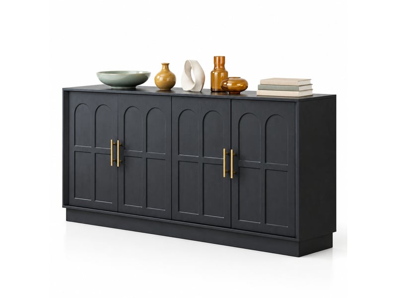 Buffet et enfilade avec 4 portes, étagères réglables et style minimaliste, pour salon cuisine salle à manger, mdf, noir - Conforama A
