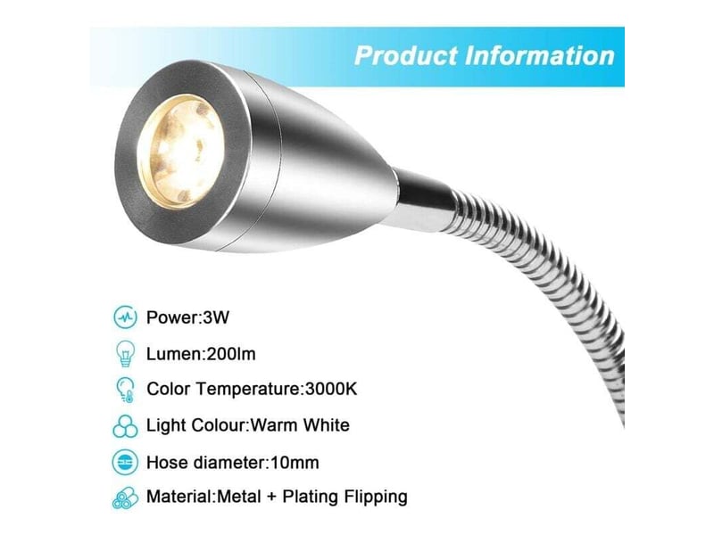  Lampe chevet murale 2 lumières applique liseuse led col de cygne lumière 3w, 3000k blanc chaud lampe de lecture  - Conforama E