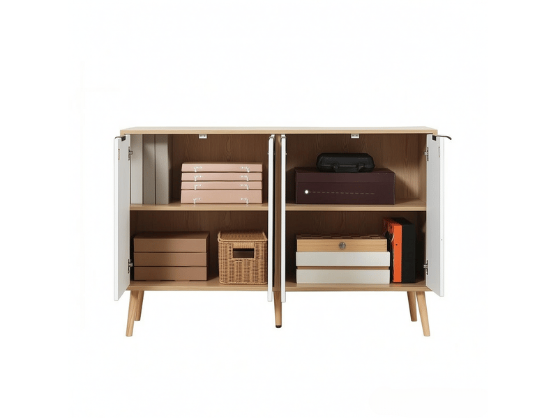 Buffet bas à 4 portes avec étagères réglables pour salle à manger en panneaux de particules blanc 120 × 35 × 77,4 cm - Conforama A