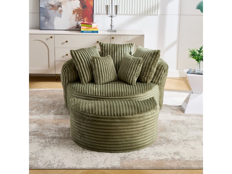  Fauteuil relax 168x123x63 cm avec repose-pieds en velours côtelé vert  - Conforama D