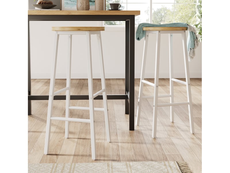 Ensemble îlot de cuisine 138 à 204 x 39 x 105 cm blanc mdf et métal, rangement avec 2 tabourets hauts - Conforama E