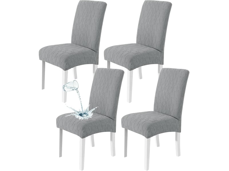 Housse de chaise de salle à manger imperméable – douce, extensible et ajustée – texture ondulée – résistante aux taches et antidérapante – gris - Conforama A