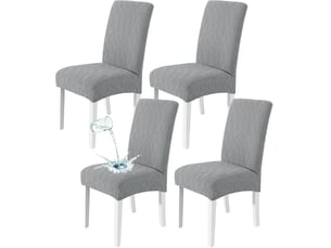 Housse de chaise de salle à manger imperméable – douce, extensible et ajustée – texture ondulée – résistante aux taches et antidérapante – gris