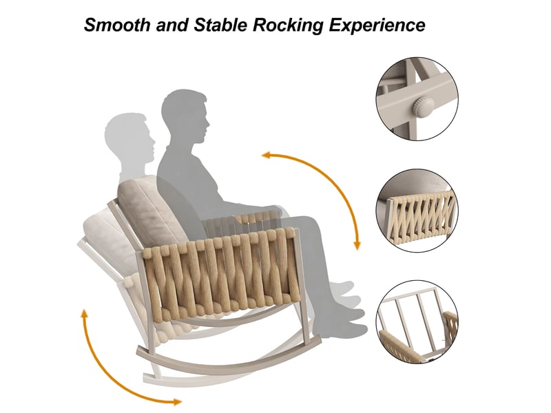 Fauteuil à bascule extérieur 1 ensemble tissage croisé structure métal anti-intempéries coussins confortables max 120 kg jardin terrasse beige - Conforama W