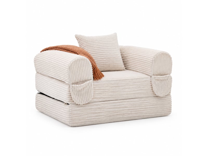 Fauteuil convertible 120.00×85.00×65.00 cm en velours côtelé avec coussin beige chicfurn - Conforama A