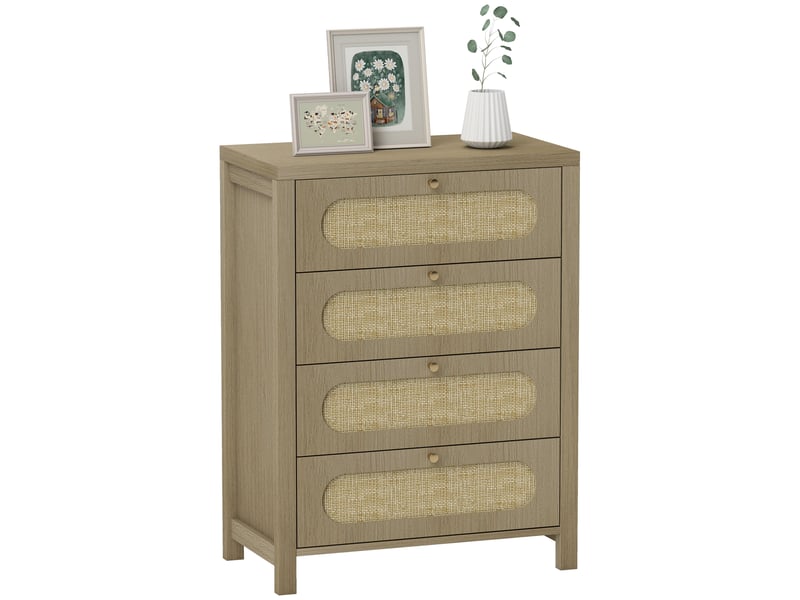  Commode 4 tiroirs en panneau de particules coloris bois naturel 70 x 38 x 93 cm  - Conforama A