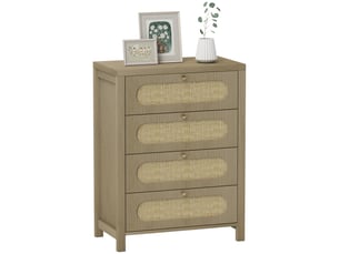 Commode 4 tiroirs en panneau de particules coloris bois naturel 70 x 38 x 93 cm