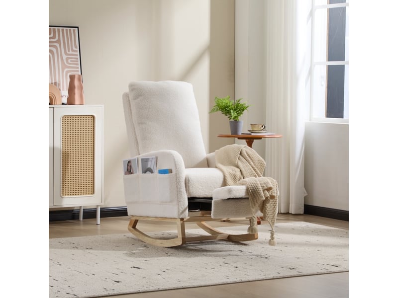 Fauteuil à bascule avec repose-pieds 75x63x104 cm en tissu bouclette blanc - Conforama B