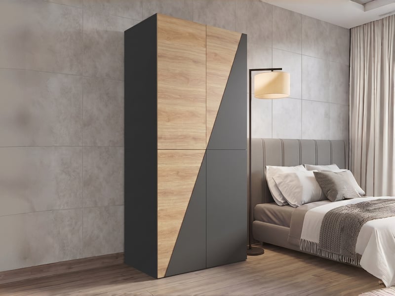  Armoire avec boîte de rangement, 90 x 50 x 200 cm, 1 penderie, 1 porte-pantalon et 2 tiroirs, design moderne  - Conforama B