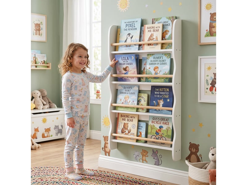  Bibliothèque murale pour enfant,rangement livre 4 niveaux, blanc  - Conforama B