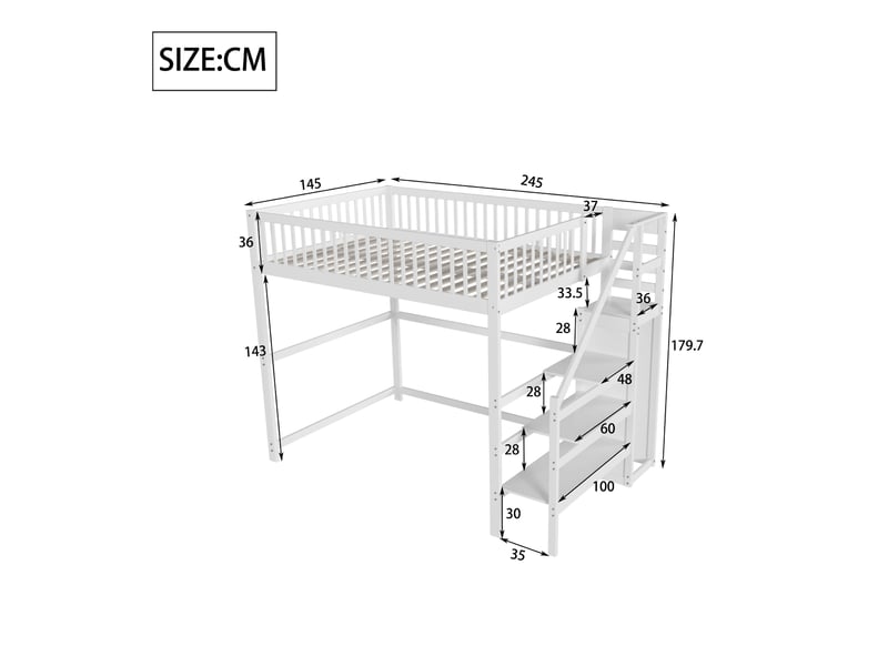  Lit mezzanine enfant 140 x 200 cm avec escalier rangement et armoire, bois, blanc Fay Lum - Conforama C