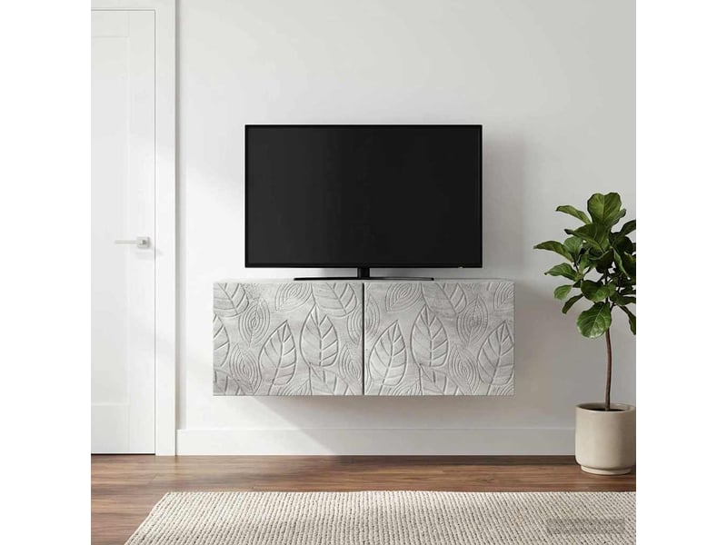  Meuble tv - banc tv - meuble de rangement mural 59,5 x 31 cm gris béton bois d'ingénierie  - Conforama C