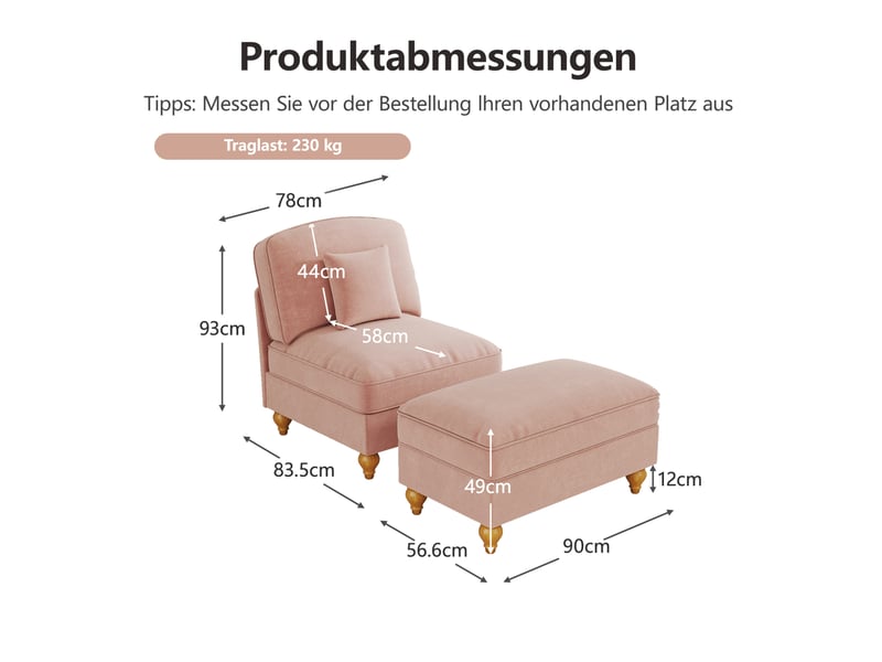  Fauteuil classique modenvie en chenille rose avec repose-pieds mobile, jupe à volants amovible et coussin  - Conforama C