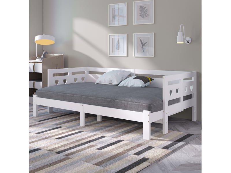  Lit de jour extensible 90x200 cm 2 couchages coeur bois mdf blanc sans matelas  - Conforama D