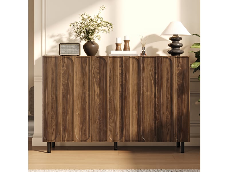  Buffet bas à chaussures 3 portes avec étagères réglables et charnières amorties en mdf noyer 120 × 37 × 80 cm  - Conforama E