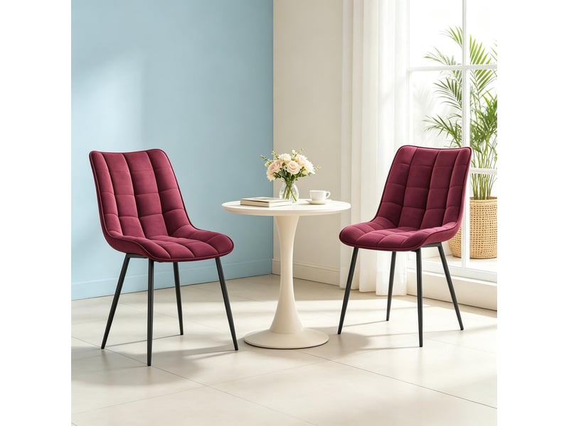  Lot de 2 chaises de salle à manger 46x39x85,5 cm en métal rouge vin  - Conforama C