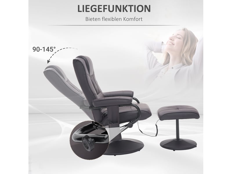  Fauteuil relax massant pivotant avec repose-pieds, télécommande et dossier inclinable en similicuir marron  - Conforama E