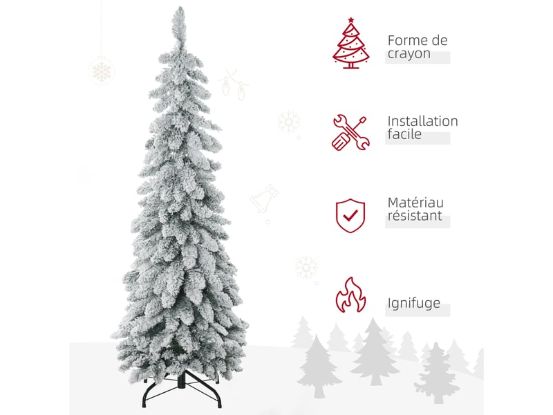  Arbre de noël artificiel avec support en acier 253 branches enneigées socle pliable hauteur 135 cm vert  - Conforama D