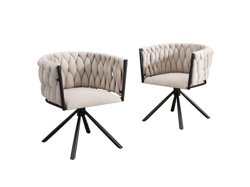 Lot de 2 chaises de salle à manger avec pivotantes, accoudoir, pied en métal, velours, beige - Conforama A