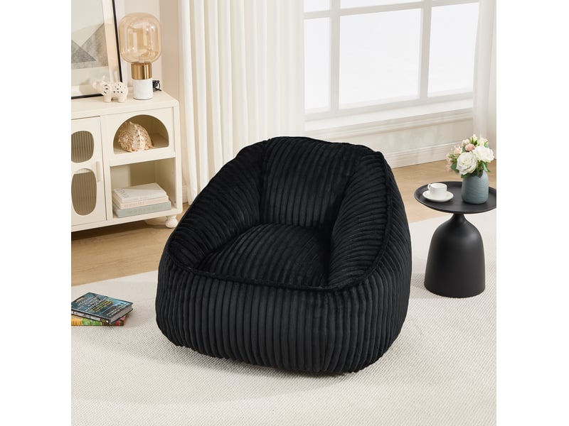 Fauteuil pouf avec rembourrage en mousse à mémoire de forme, en velours côtelé noir, 98 × 92 × 73 cm - Conforama D