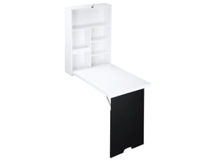 Bureau mural pliable table murale rabattable suspendue sur pied étagère + tableau à craie intégré mdf blanc