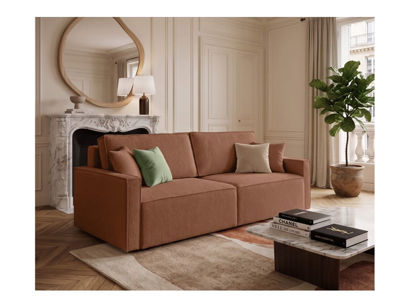  Farah - canapé droit 3 places convertible accoudoirs slim en tissu bouclettes texturées  - Conforama B