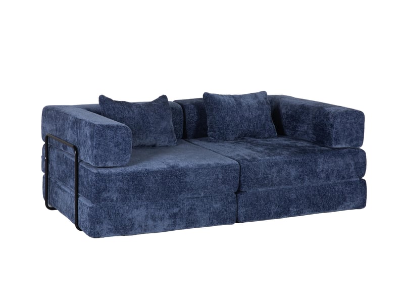  Canapé convertible 2 places - 200x100x63cm - canapé lit modulaire tissu chenille matelas ressorts ensachés - bleu foncé  - Conforama A