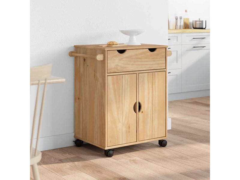  Desserte de cuisine, chariot de rangement otta 59x45x80 cm bois massif de pin shl28040  - Conforama C