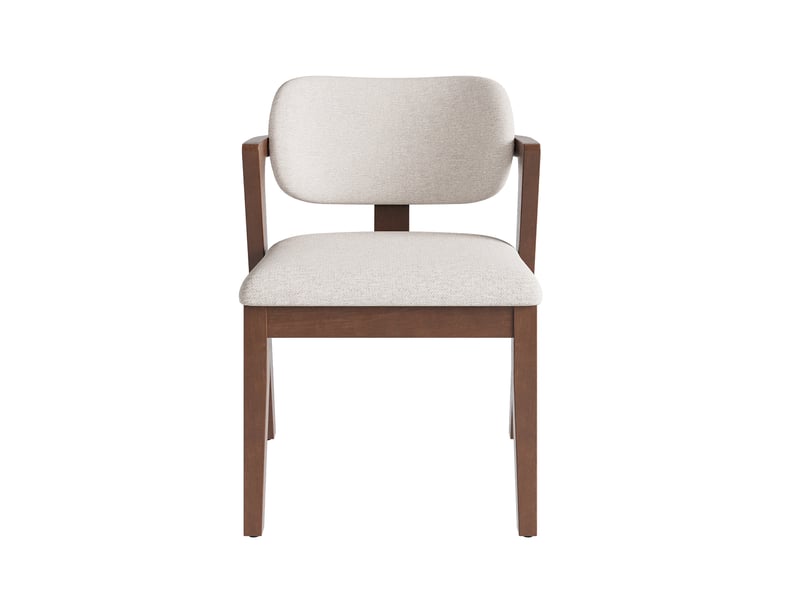  Lot de 2 chaises de salle à manger en bois massif noyer, tissu lin beige avoine  - Conforama D