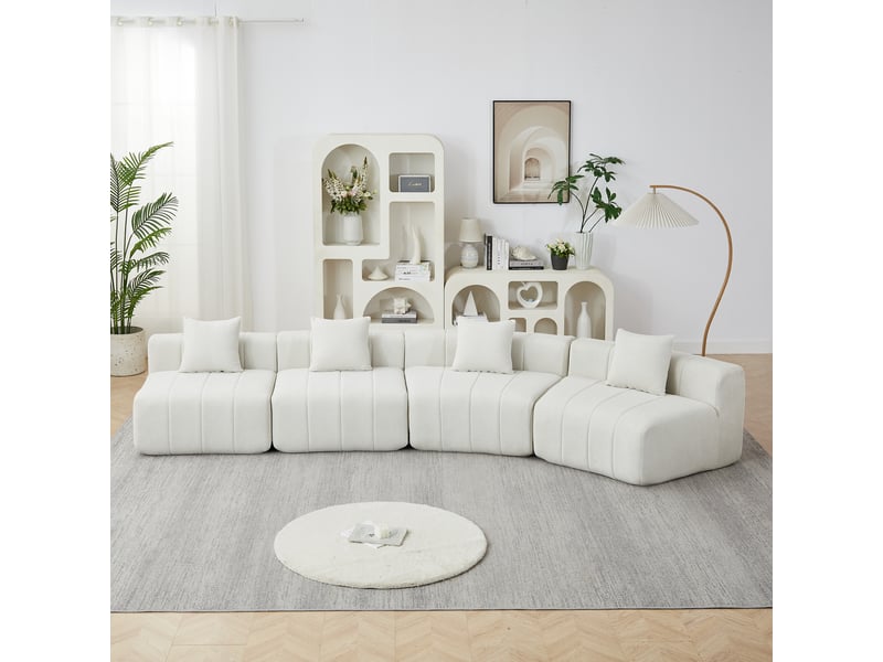 Canapé 4 places, canapé de salon, forme incurvée, pour salon, chambre, bureau, mobilier pour espace de vie, en chenille - Conforama A