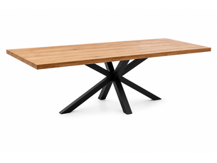 Table à manger avec bord droit coloris chêne massif naturel et pieds en métal forme croisée - longueur 200 x profondeur 100 x hauteur 76 cm