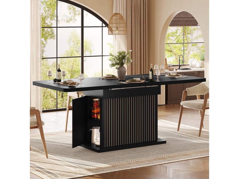 Table à manger extensible 120160 x 80 x 76 cm, rangement dissimulé, bandes verticales en relief, design moderne, mdf, noir Bliss Lite - Conforama D