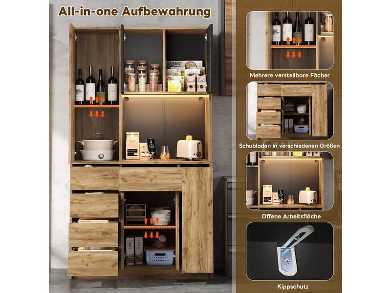  Meuble haut de cuisine avec led, prises et étagère à épices 105x40x185 cm  - Conforama E
