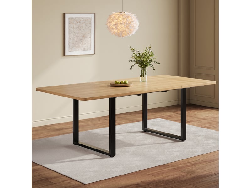  Table à manger extensible 140180220 x 80 cm, mdf, pieds métal, chêne clair  - Conforama D