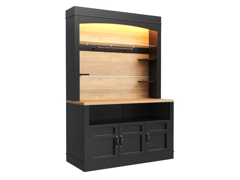  Armoire de cuisine 203x40x174 cm, buffet haut et garde-manger, lot de 2, étagères de rangement, crochets, éclairage led, mdf et métal noir OPULERANE TRADING LTD - Conforama D