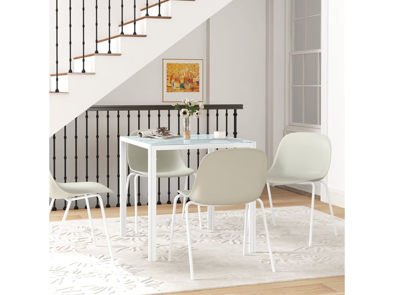  Table carrée pour 4 personnes, plateau en verre trempé, pour cuisine et salle à manger, 75 x 75 x 75 cm, blanche  - Conforama D