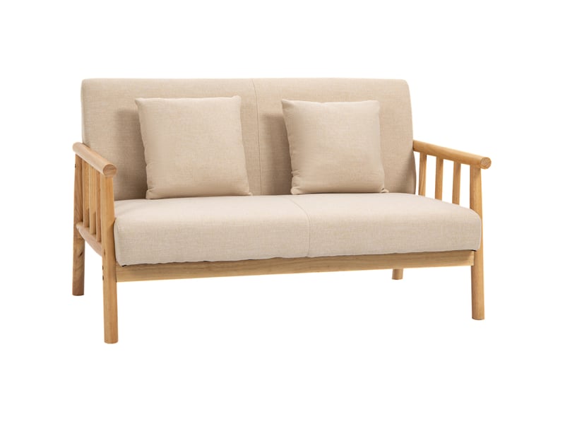  Canapé 2 places 123x69x74 cm avec 2 coussins bois beige  - Conforama A